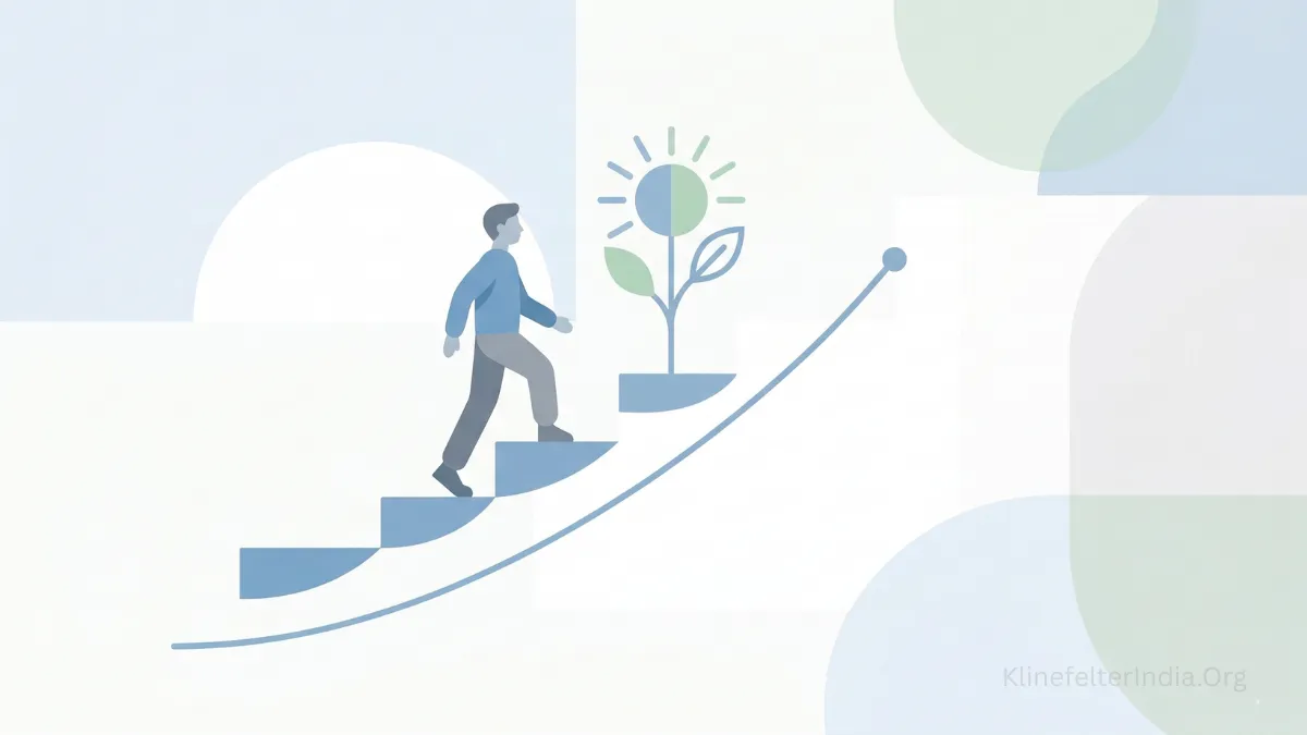 Timeline illustration showing the first 90 days after Klinefelter Syndrome diagnosis including understanding the condition, finding a doctor, establishing a medical baseline, and starting treatment.